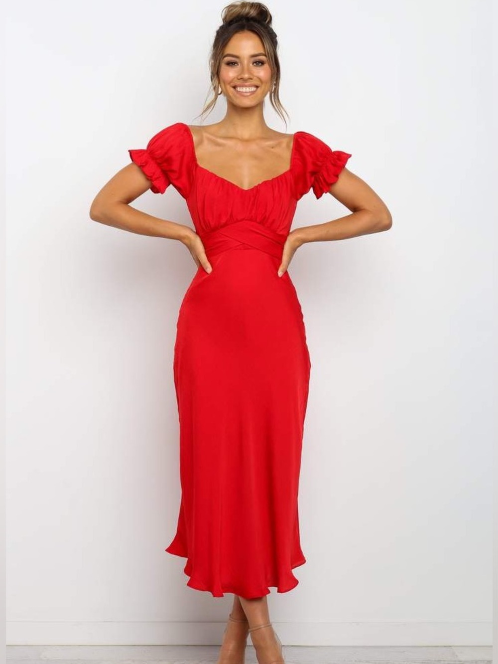 NWT Petal & Pup Mickenna Sz 8 Babydoll Frill Pleated Red Midi Dress Romantic
